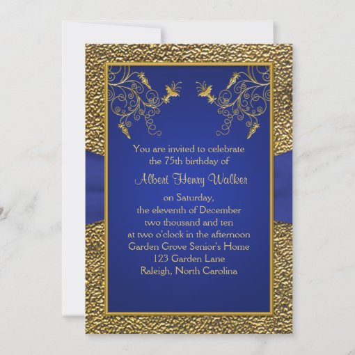 Royal Blue and Gold 75th Birthday Invitation | Zazzle