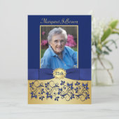 Royal Blue and Gold 75th Photo Birthday Invitation (Standing Front)