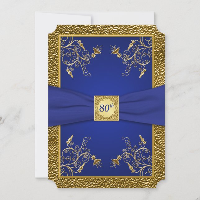 Royal Blue and Gold 80th Birthday Invitation (Front)