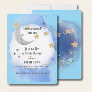Royal Blue And Gold Abstract Moon Stars Invitation