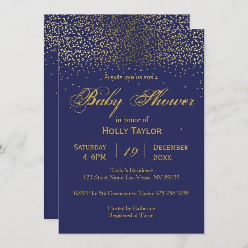 Royal Blue and Gold Baby Shower Invitation