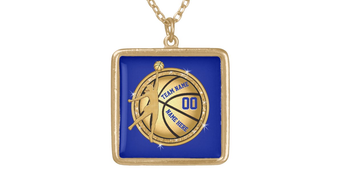 Royal Blue And Gold Basketball Pendant Necklace Zazzle Com