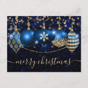 Royal Blue and Gold Baubles Christmas Holiday Postcard