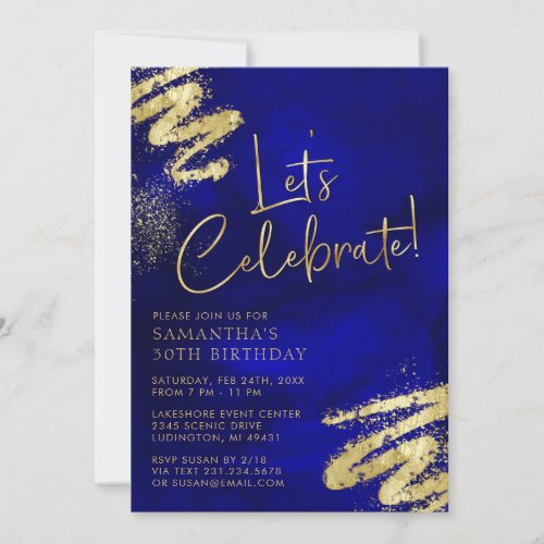 Royal Blue and Gold Birthday Invitation