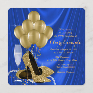 Royal Blue and Gold Birthday Party Glamorous Satin Invitation