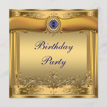Royal Blue And Gold Birthday Party Invitation by Champagne_N_Caviar at Zazzle
