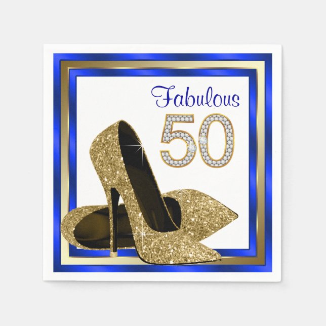 Royal Blue and Gold Birthday Party Napkins (Front)