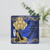 Royal Blue and Gold Birthday Party Satin Glam Invitation (Standing Front)