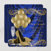 Royal Blue and Gold Birthday Party Satin Glam Invitation (Front/Back)