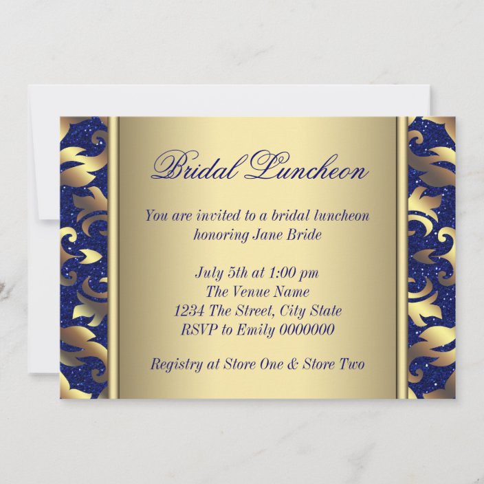 Royal Blue and Gold Bridal Luncheon Invitation | Zazzle.com