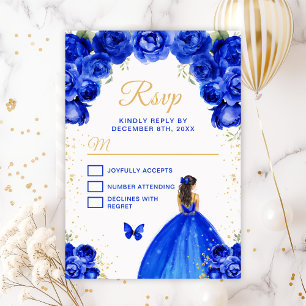 Royal Blue and Gold Brunette Hair Princess RSVP Card