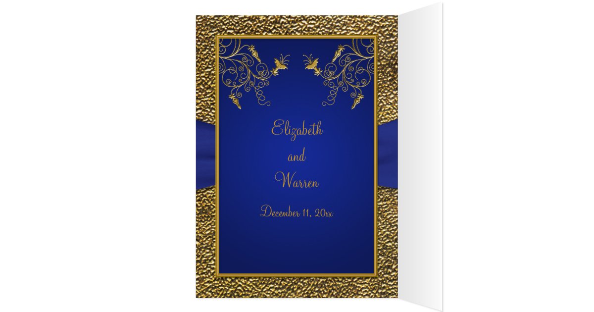 Royal Blue and Gold Card Style Wedding Invite | Zazzle