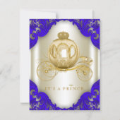 Royal Blue and Gold Carriage Prince Baby Shower Invitation (Front)