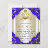 Royal Blue and Gold Carriage Prince Baby Shower Invitation (Back)