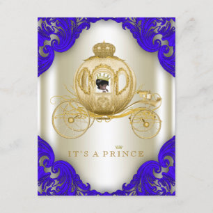 Royal Blue and Gold Carriage Prince Baby Shower Invitation