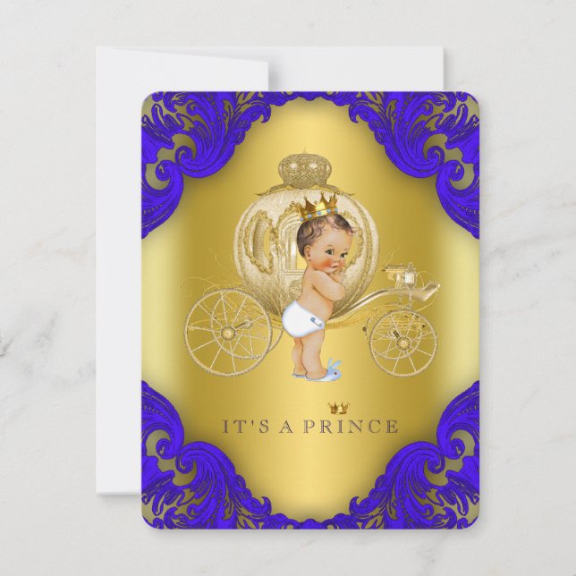 Royal Blue and Gold Carriage Prince Baby Shower Invitation (Front)