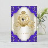 Royal Blue and Gold Carriage Prince Baby Shower Invitation (Standing Front)