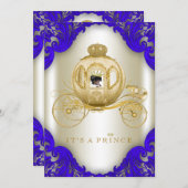 Royal Blue and Gold Carriage Prince Baby Shower Invitation (Front/Back)
