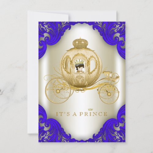 Royal Blue and Gold Carriage Prince Baby Shower Invitation