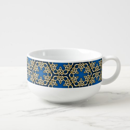 Royal blue and gold celtic emblem soup mug