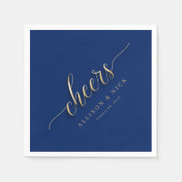 Royal Blue and Gold Cheers Wedding Napkins