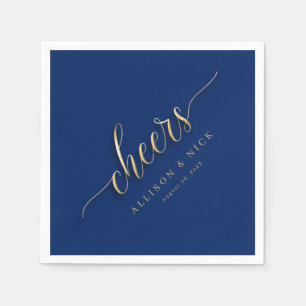 Royal Blue and Gold Cheers Wedding Napkins