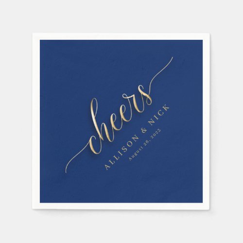Royal Blue and Gold Cheers Wedding Napkins