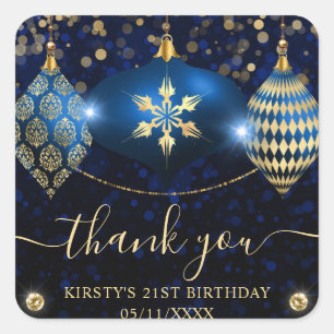 Royal Blue and Gold Christmas Baubles Birthday Square Sticker