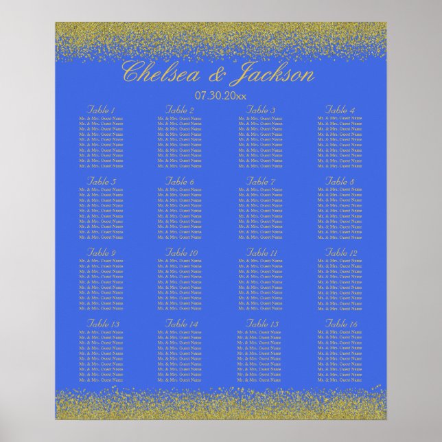 Royal Blue and Gold Confetti - 16 Seating Chart (Front)