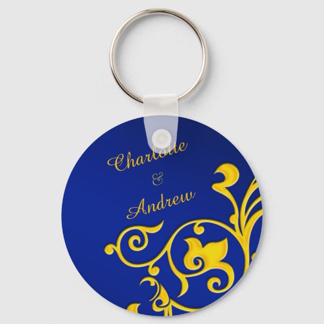 Royal Blue and Gold Couples Name Keychain (Front)