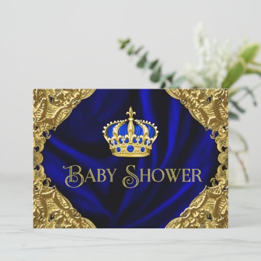 Royal Blue and Gold Crown Baby Shower Invitation Zazzle