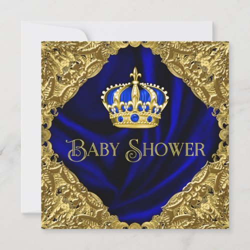 Royal Blue and Gold Crown Baby Shower Invitation