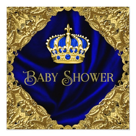 Royal Blue and Gold Crown Baby Shower Invitation