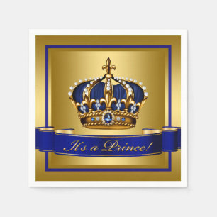 Royal Blue and Gold Crown Baby Shower Napkins