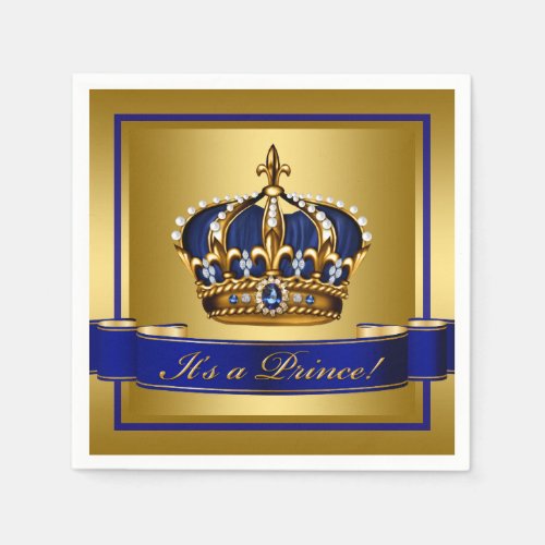 Royal Blue and Gold Crown Baby Shower Napkins