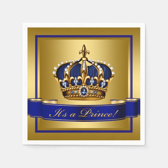 Royal Blue and Gold Crown Baby Shower Napkins (Front)