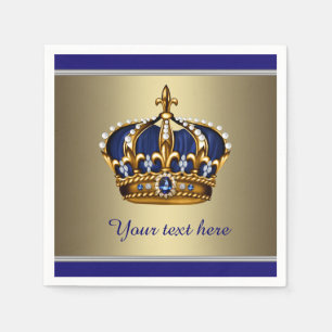 Royal Blue and Gold Crown Baby Shower Paper Napkins
