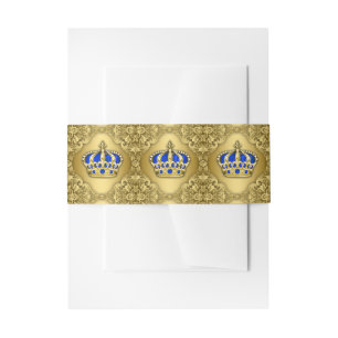 Royal Blue and Gold Crown Invitation Belly Band