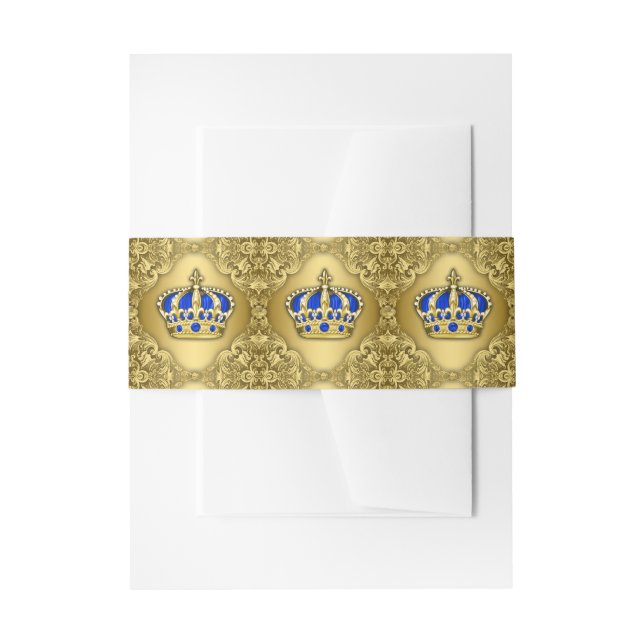 Royal Blue and Gold Crown Invitation Belly Band (Front Example)