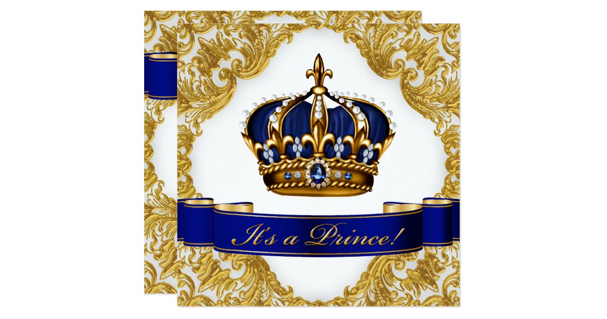 Royal Blue and Gold Crown Prince Baby Shower Card | Zazzle