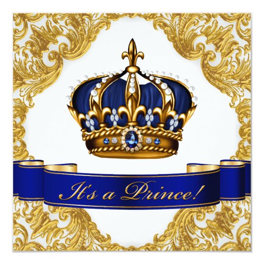 Royal Blue and Gold Crown Prince Baby Shower Card | Zazzle