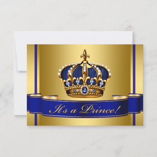 Royal Blue and Gold Crown Prince Baby Shower Invitation