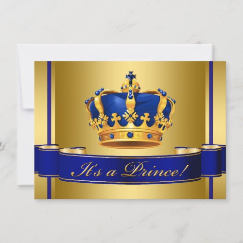 Royal Blue and Gold Crown Prince Baby Shower Invitation