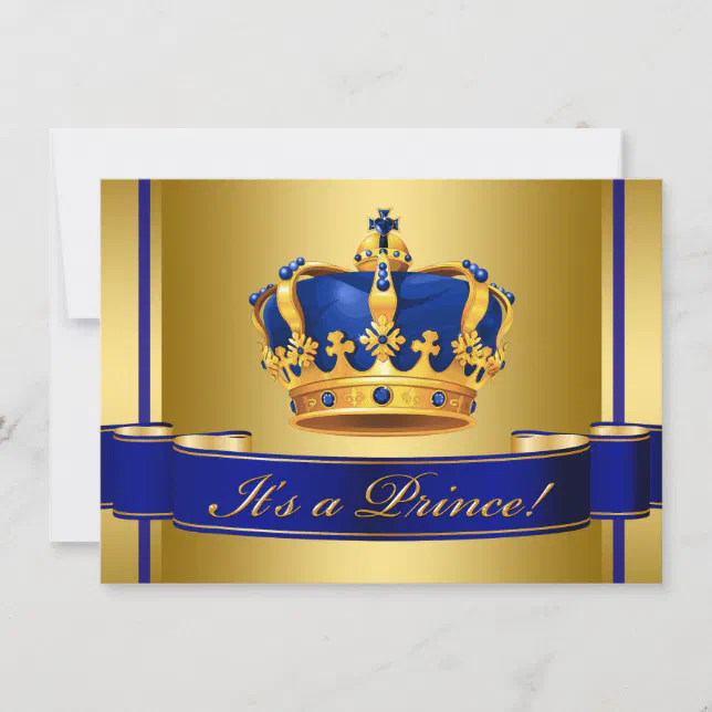 Royal Blue and Gold Crown Prince Baby Shower Invitation | Zazzle