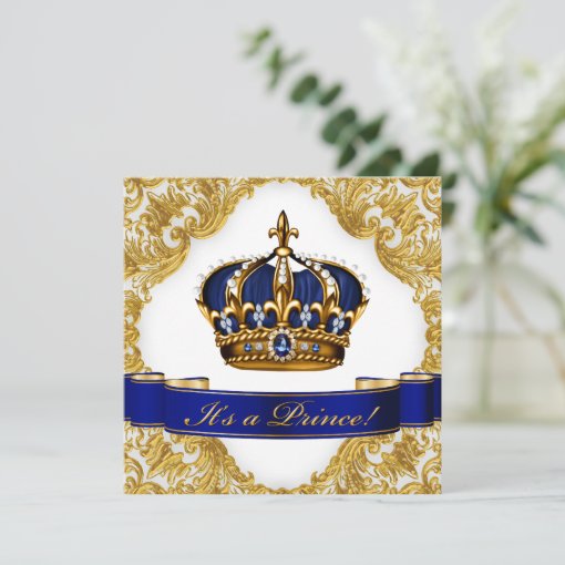 Royal Blue and Gold Crown Prince Baby Shower Invitation | Zazzle