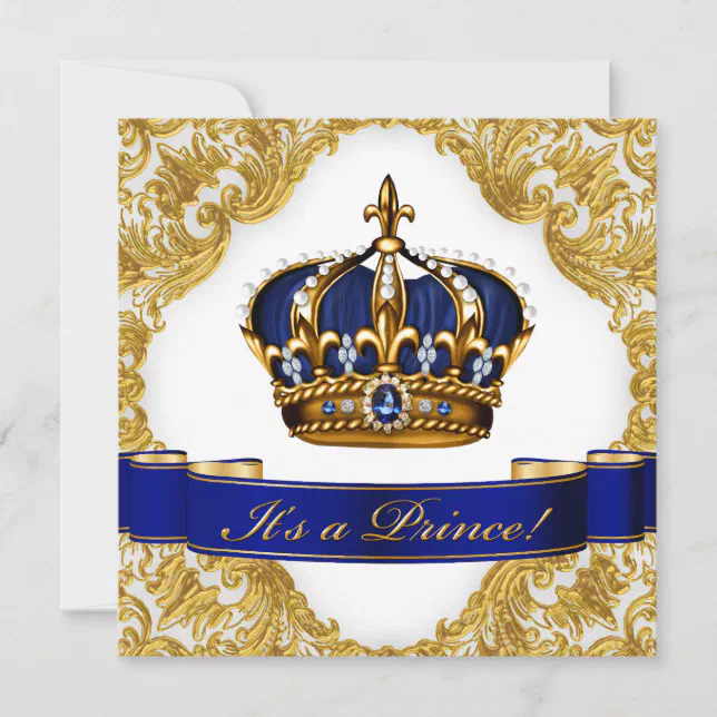 Royal Blue and Gold Crown Prince Baby Shower Invitation | Zazzle