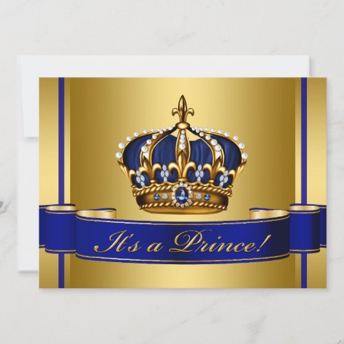 Royal Blue and Gold Crown Prince Baby Shower Invitation