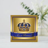Royal Blue and Gold Crown Prince Baby Shower Invitation (Standing Front)