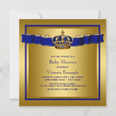 Royal Blue and Gold Crown Prince Baby Shower Invitation (Back)
