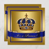 Royal Blue and Gold Crown Prince Baby Shower Invitation (Front/Back)